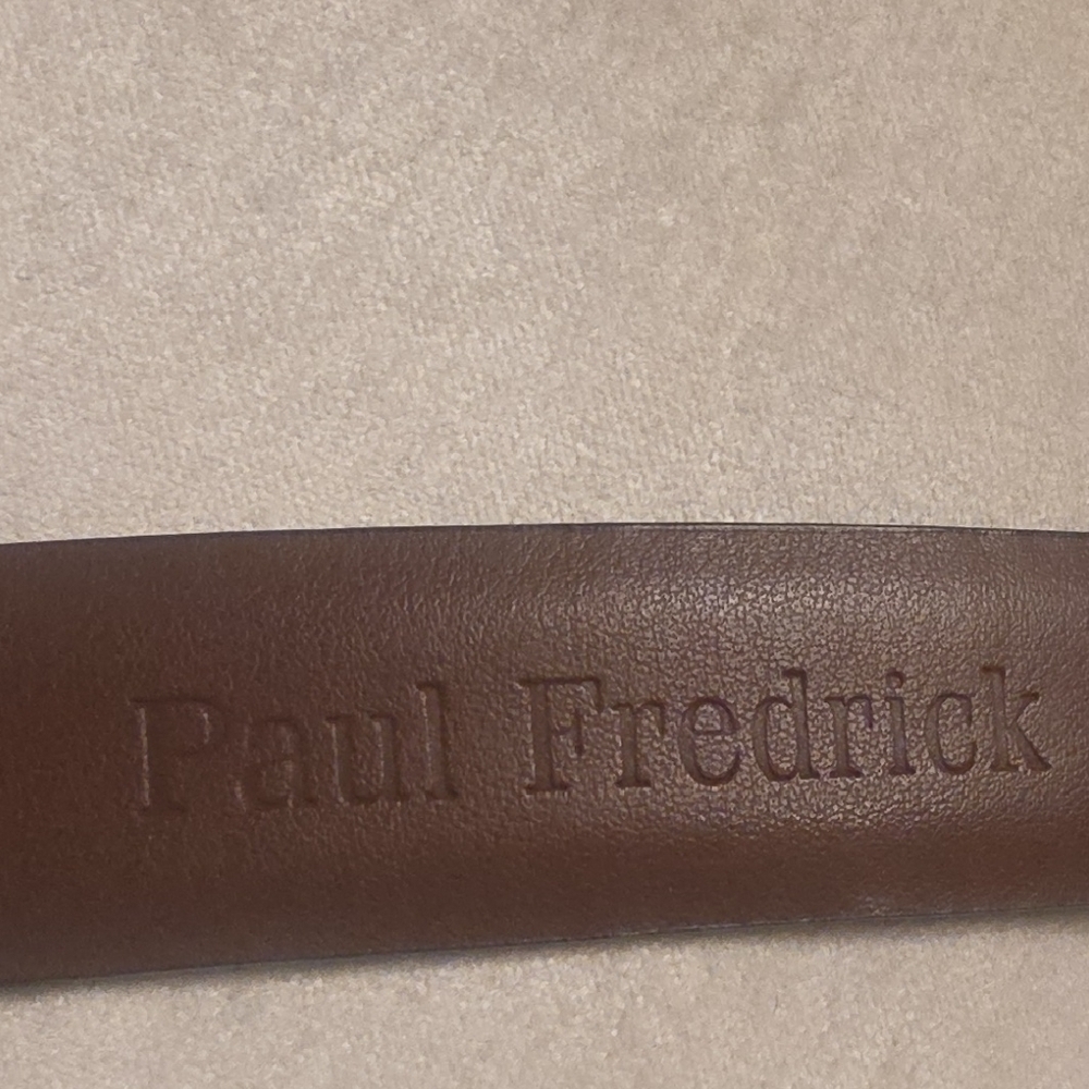 Paul Fredrick Embossed Italian Calfskin Two-Tone Leather Belt Size 36 - Picture 2 of 13